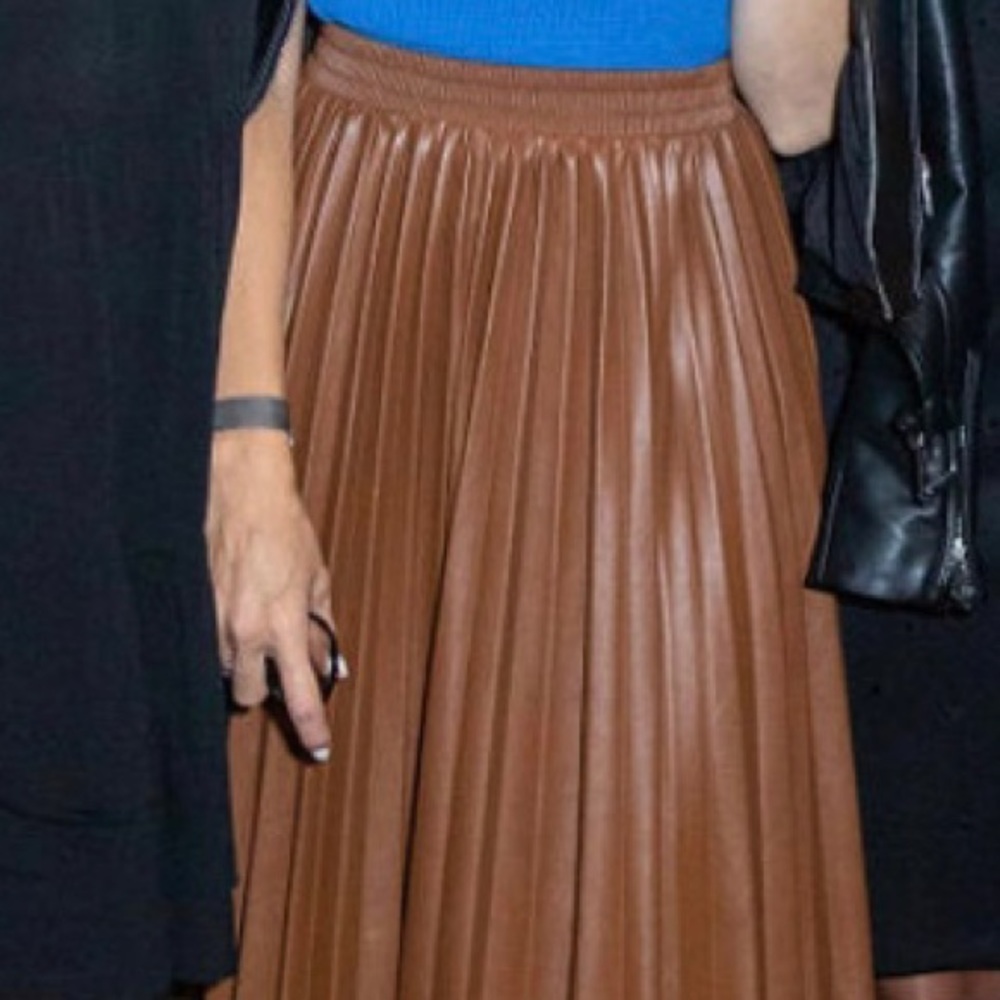 Faux leather pleated midi skirt